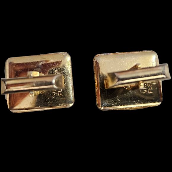 Victoria Flemming NY Gold Tone Enamel Art Deco Square Cufflinks - Picture 2 of 6